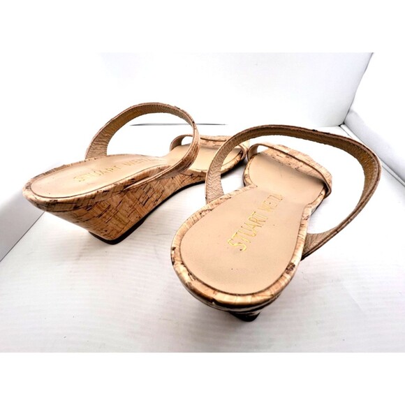 $450 STUART WEITZMAN Womens 7 Aleena Wedge Slide Sandal Patent Leather Cork Nude - Picture 7 of 11